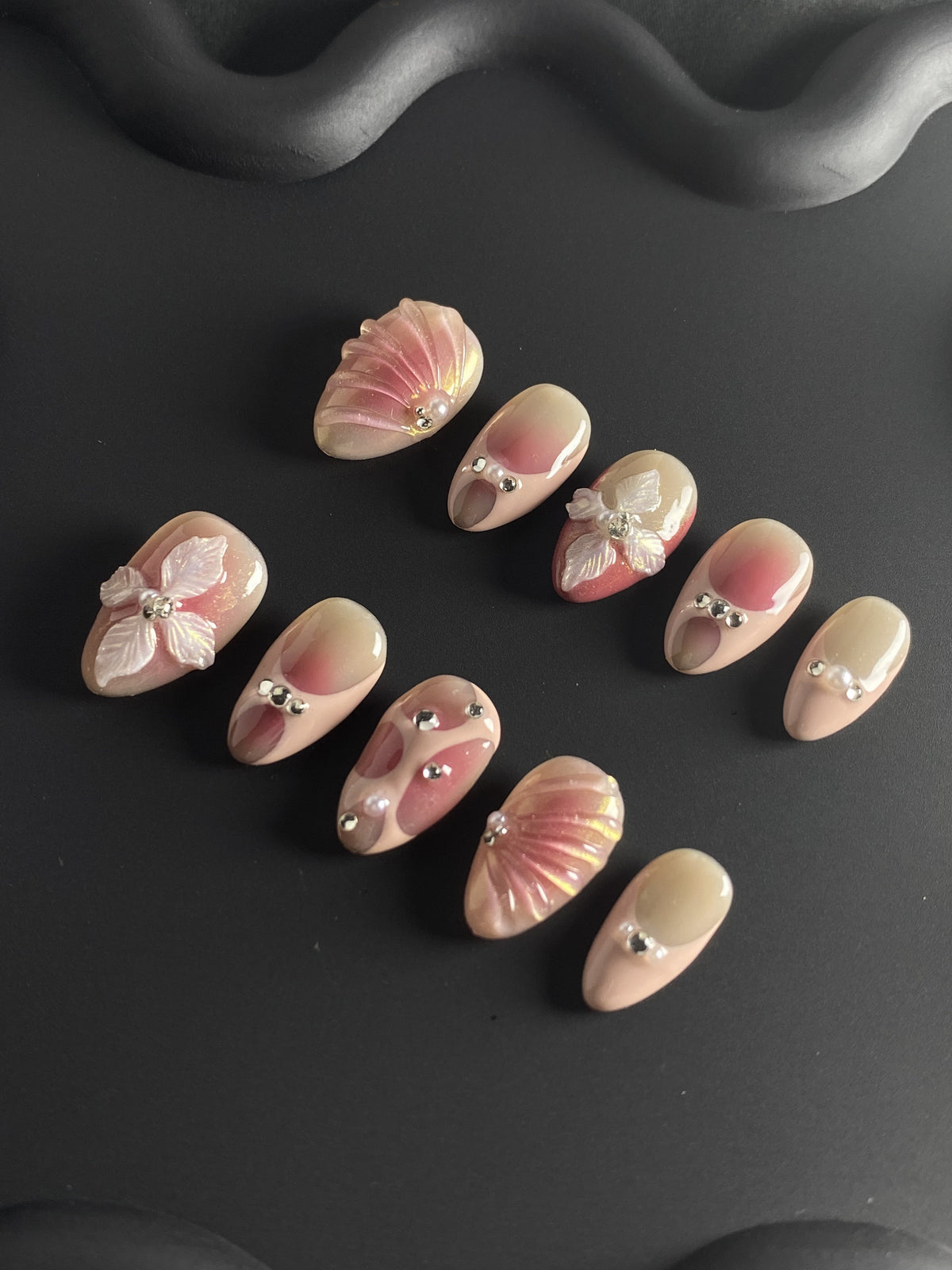 Blush Shell Garden short almond press-on nails - view 1