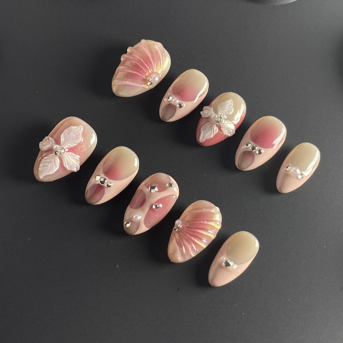 Blush Shell Garden short almond press-on nails - view 3