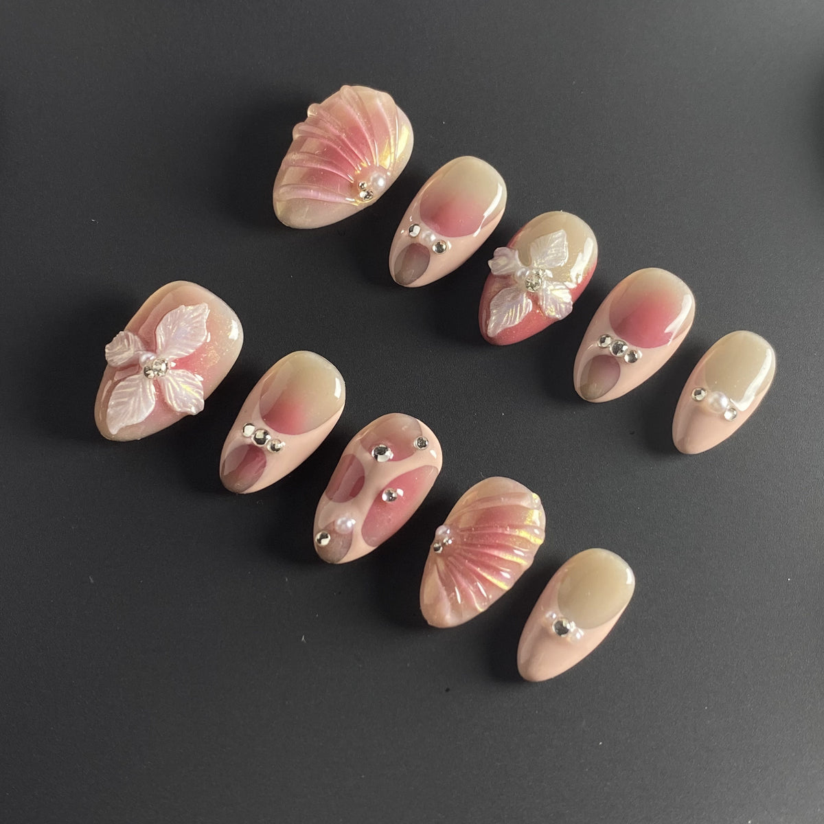 Blush Shell Garden short almond press-on nails - view 4