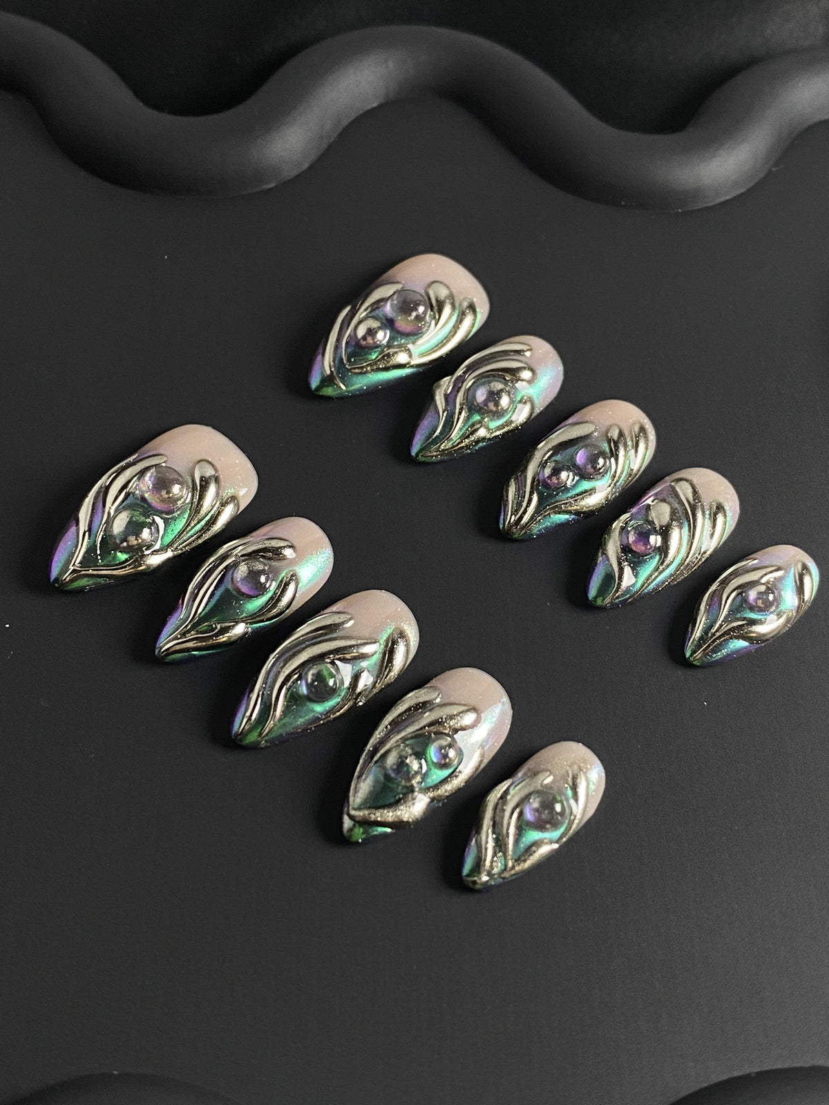 Midnight Abalone short almond press-on nails - view 1