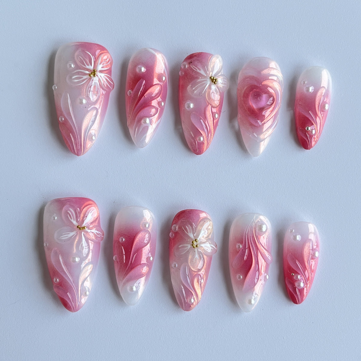 Rose Chrome Ribbons short almond press-on nails - view 2