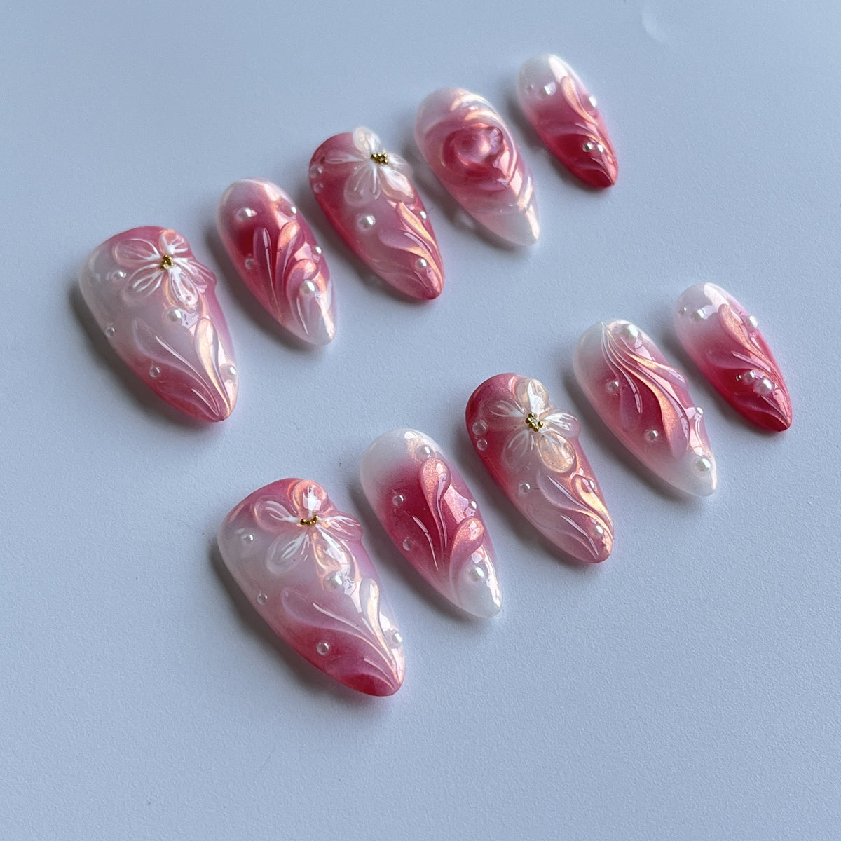 Rose Chrome Ribbons short almond press-on nails - view 3