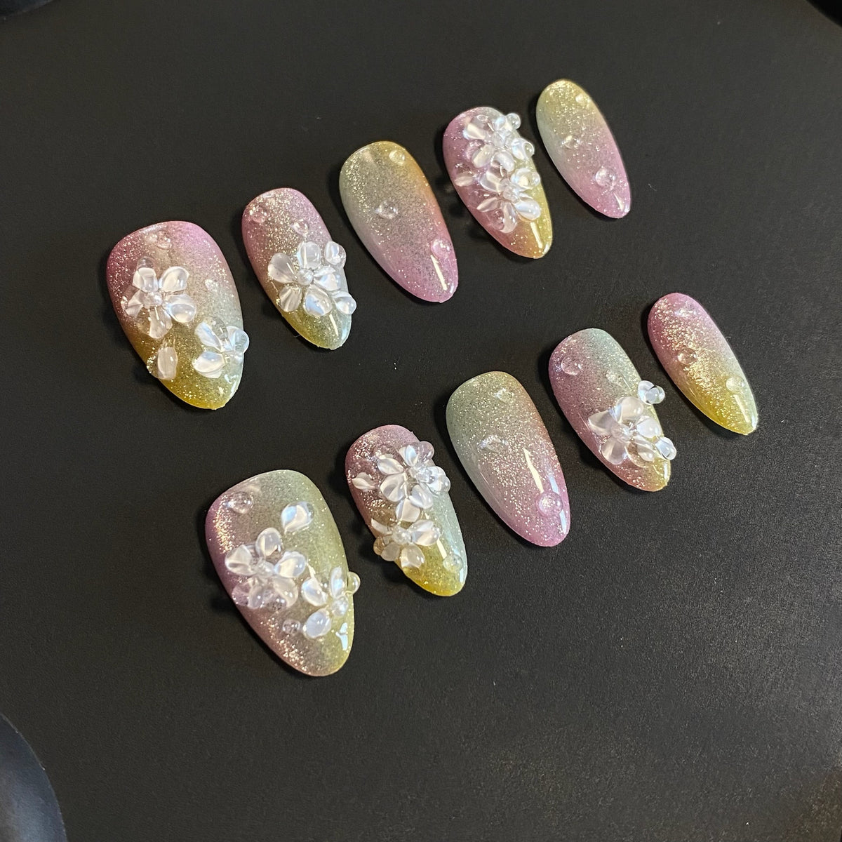 Honey Blossom Confetti short almond press-on nails - view 3
