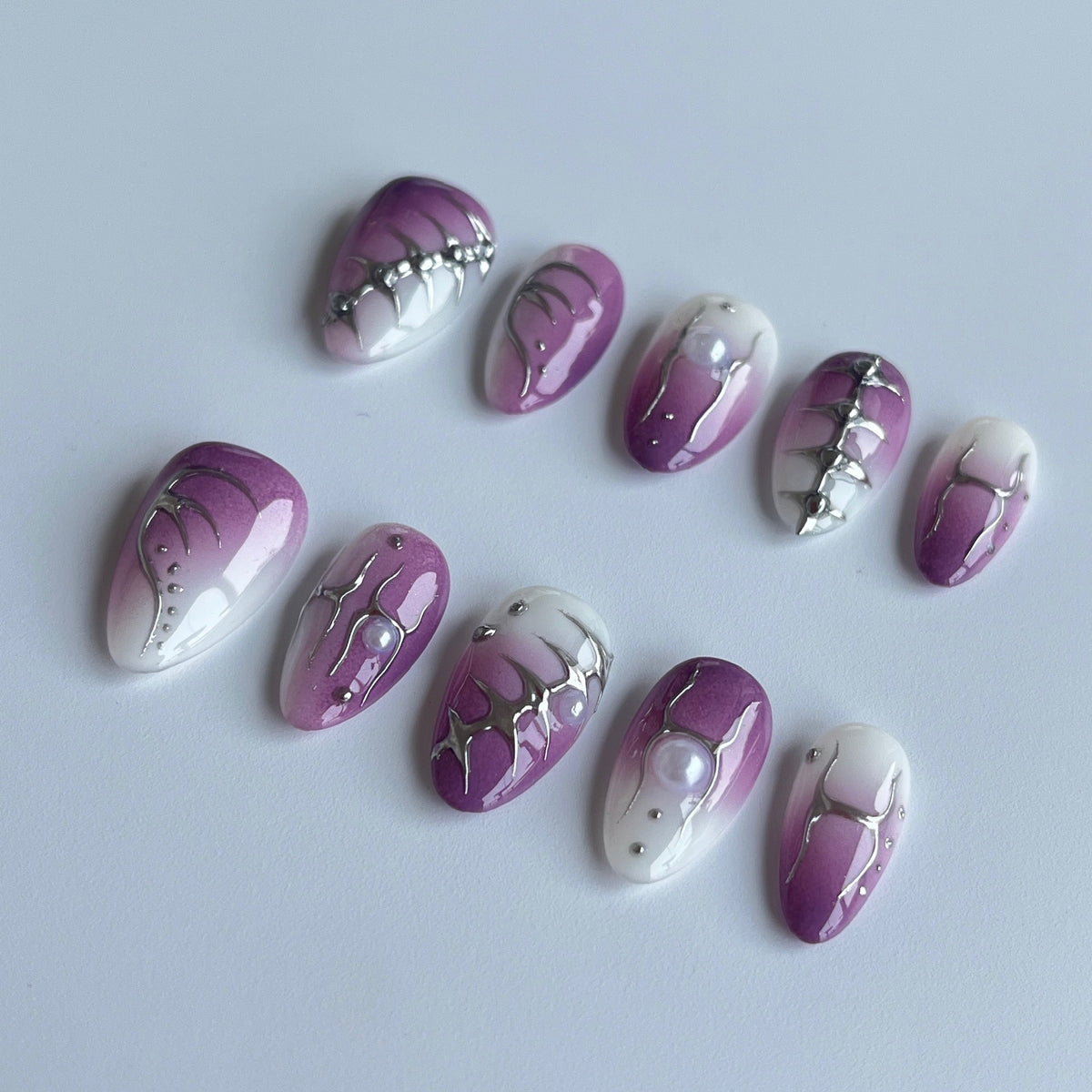 Amethyst Marble short almond press-on nails - view 1