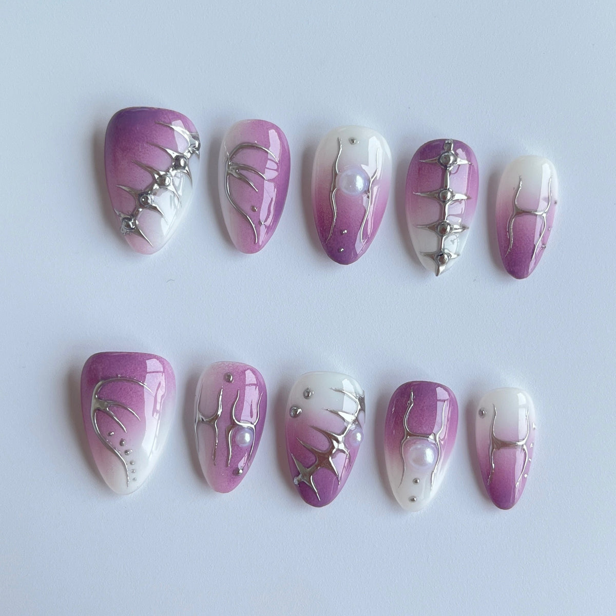 Amethyst Marble short almond press-on nails - view 2