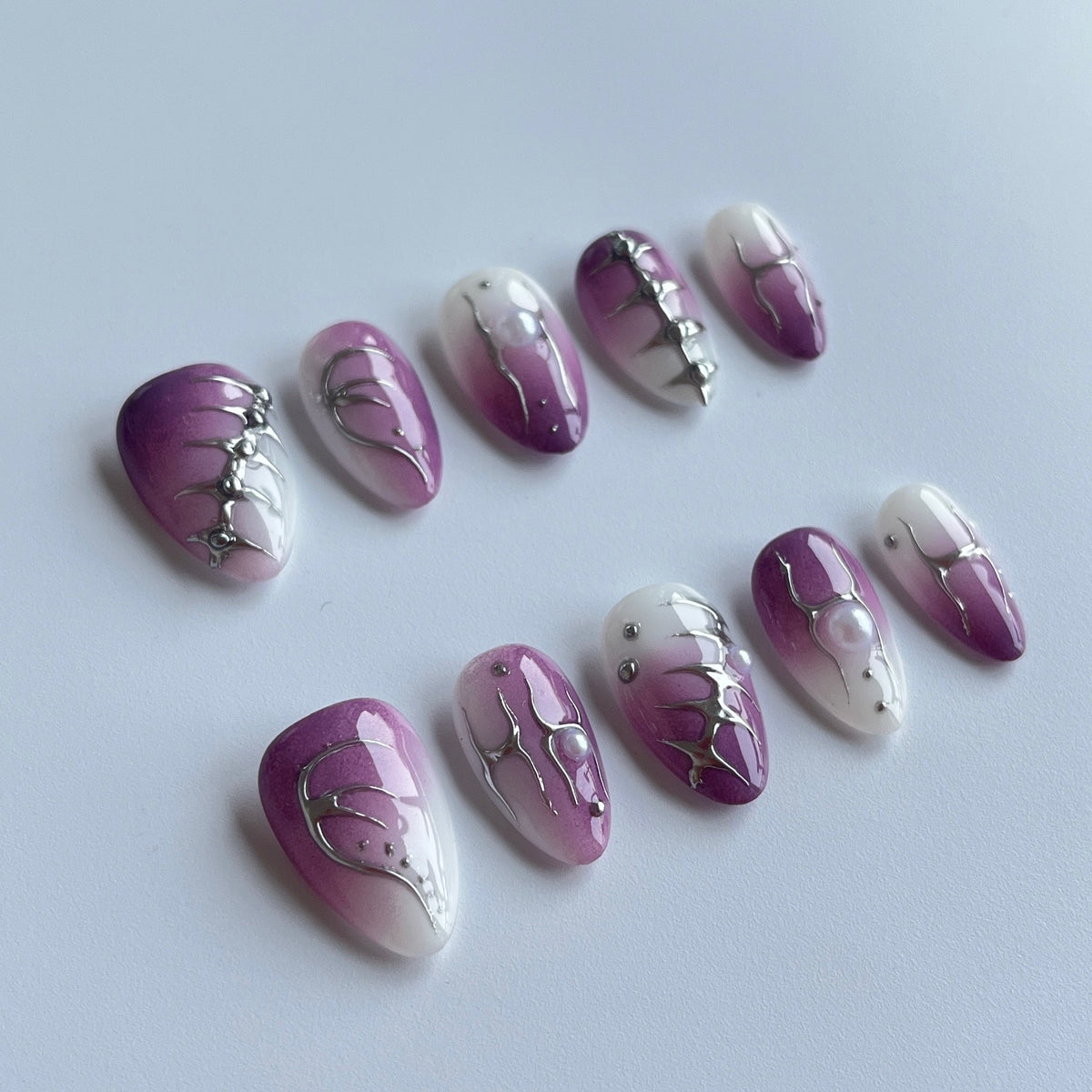 Amethyst Marble short almond press-on nails - view 3