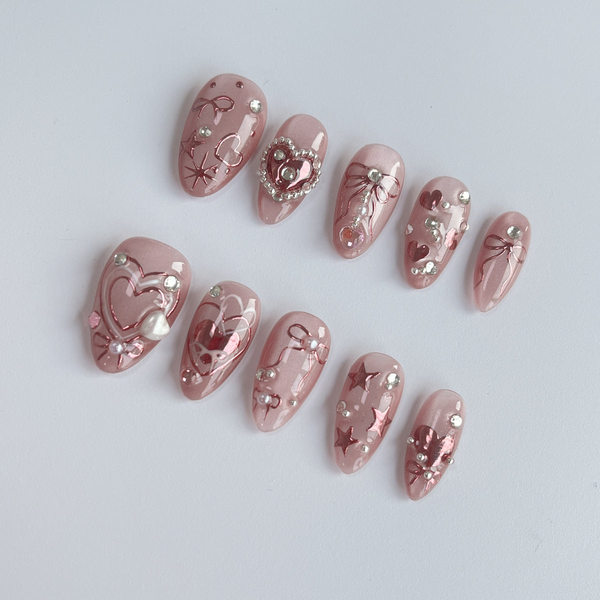 Rose Crystal Swirl short almond press-on nails - view 1