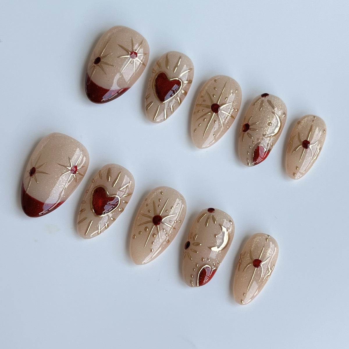 Rustic Gold Bloom short almond press-on nails - view 1