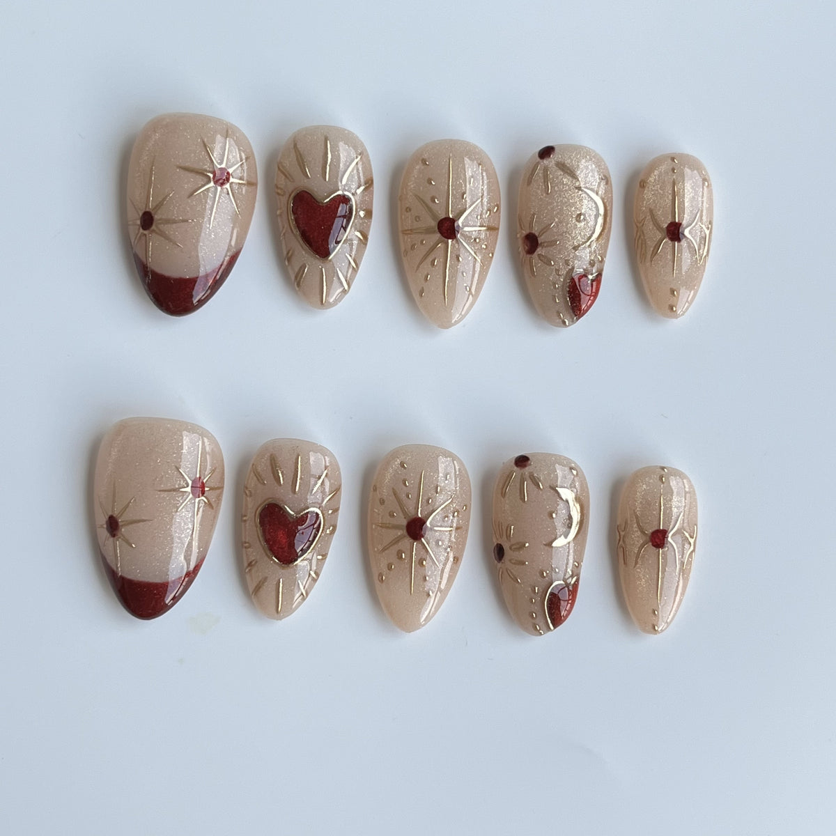 Rustic Gold Bloom short almond press-on nails - view 2