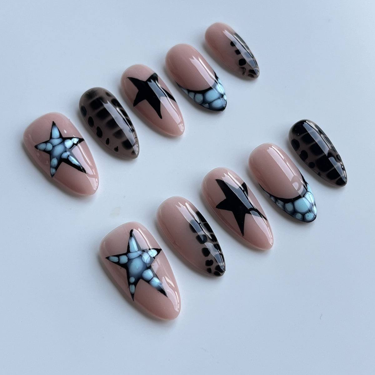 Blue Bow Couture short almond press-on nails - view 1