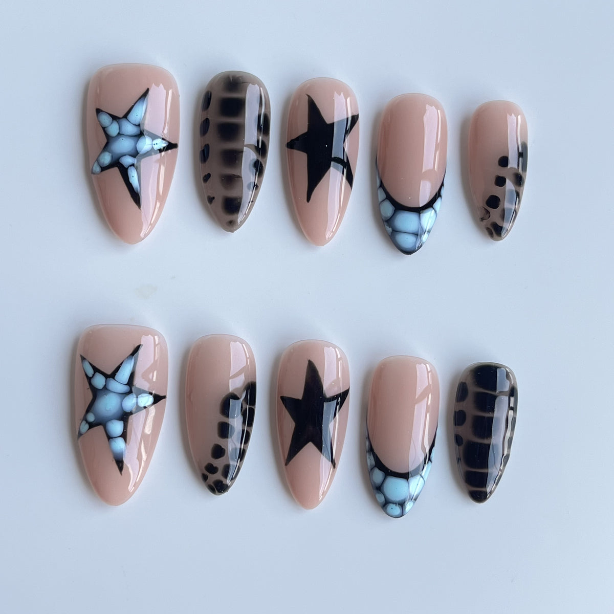 Blue Bow Couture short almond press-on nails - view 2