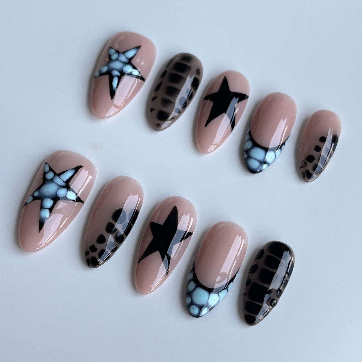 Blue Bow Couture short almond press-on nails - view 3