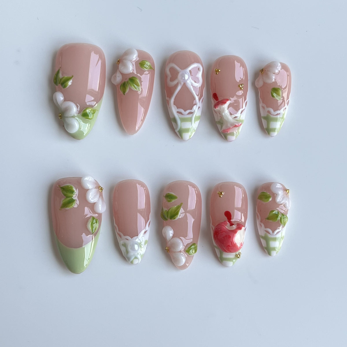 Cottage Rose short almond press-on nails - view 1