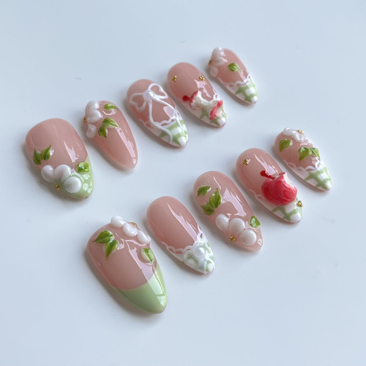 Cottage Rose short almond press-on nails - view 3