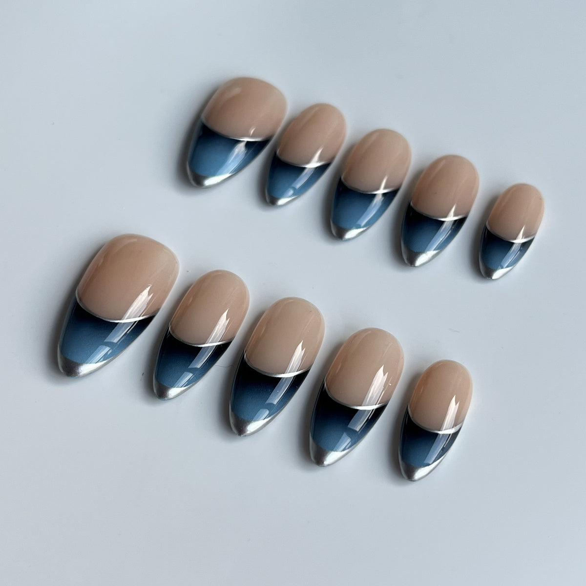 Midnight Blue French short almond press-on nails - view 1