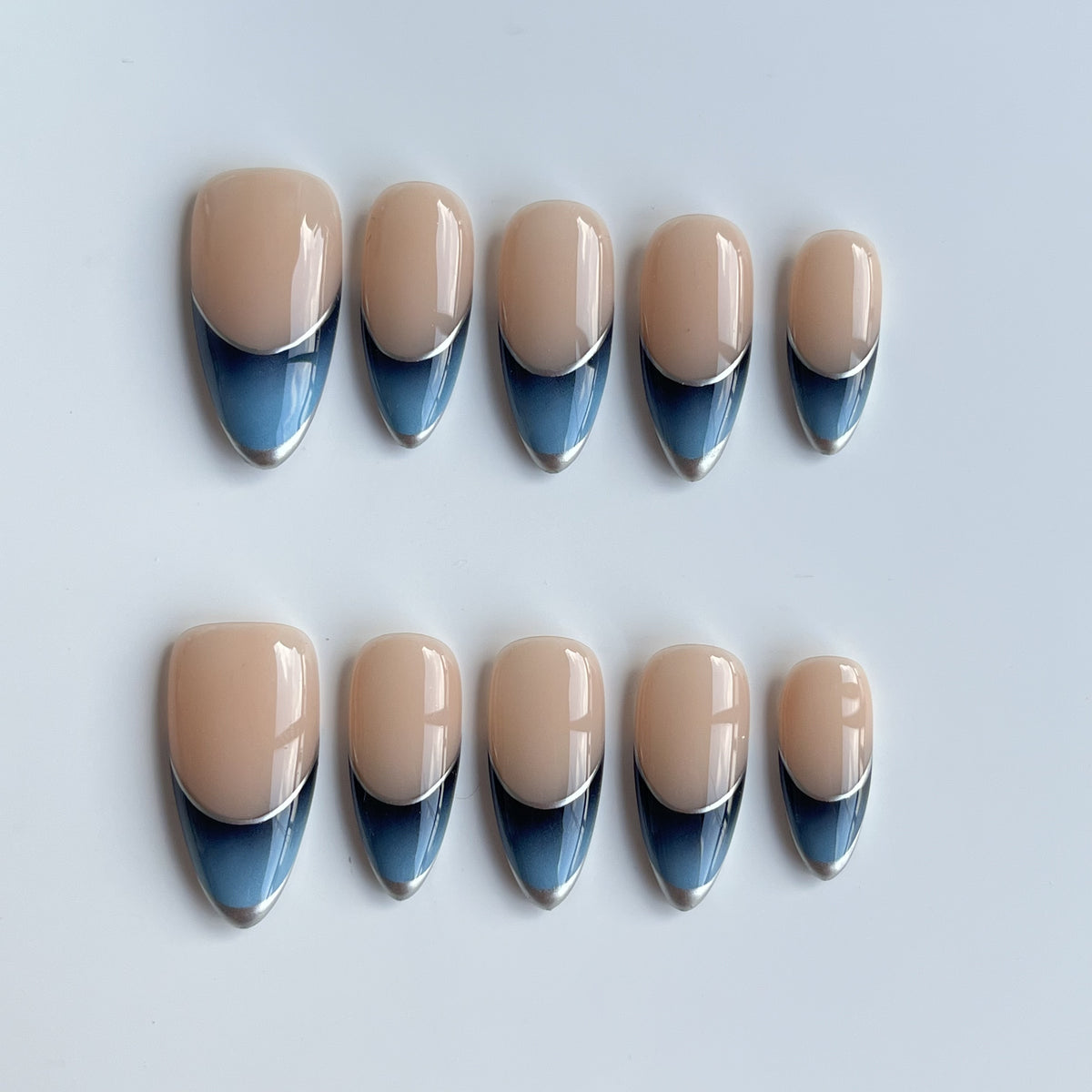 Midnight Blue French short almond press-on nails - view 2