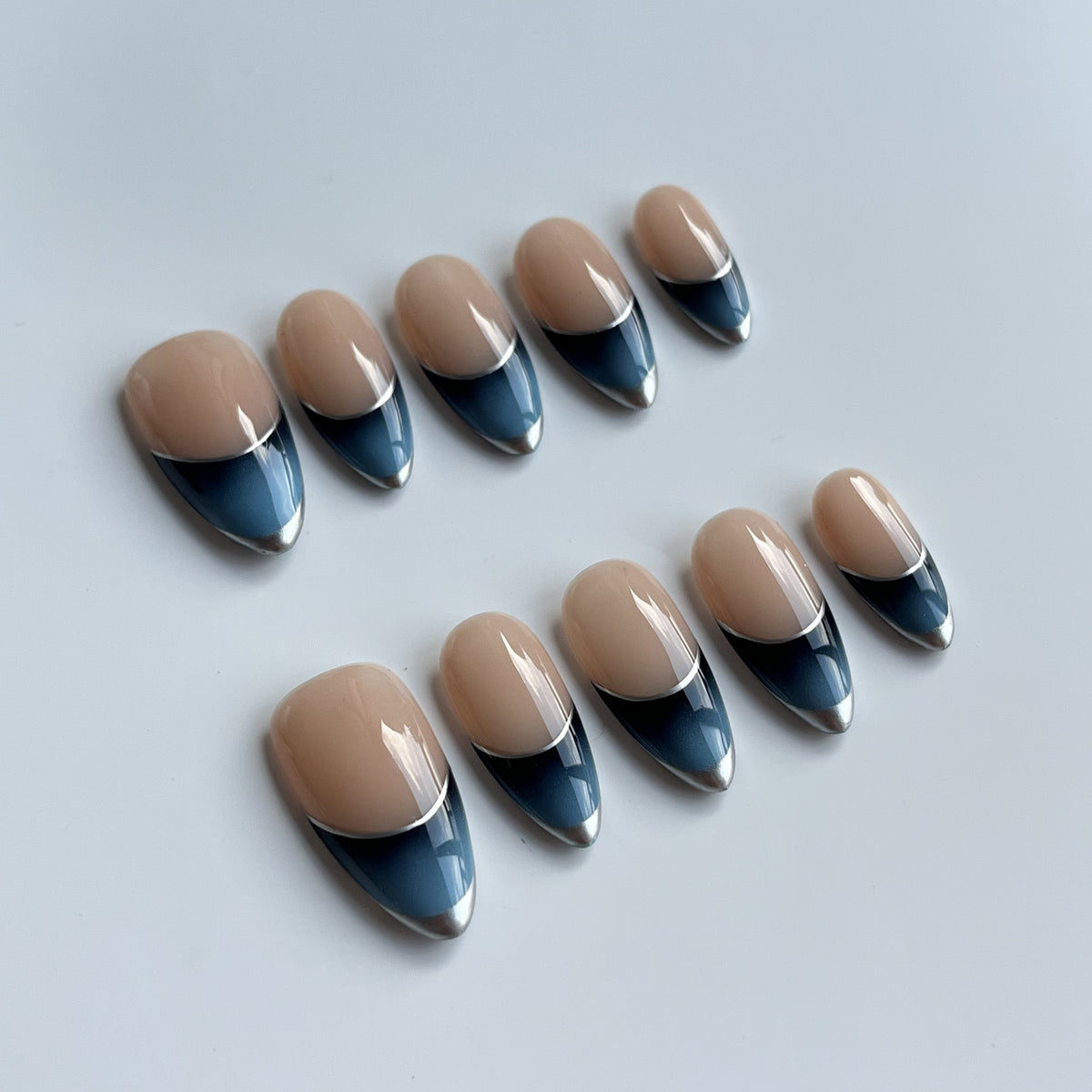 Midnight Blue French short almond press-on nails - view 3