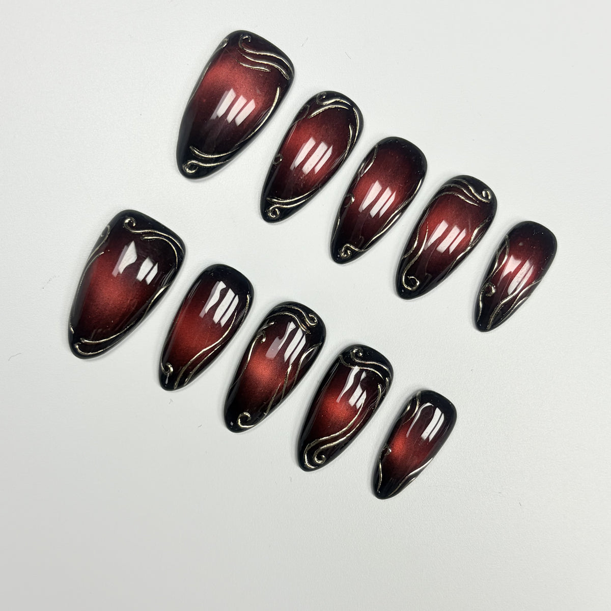 Garnet Cat-Eye short almond press-on nails - view 1