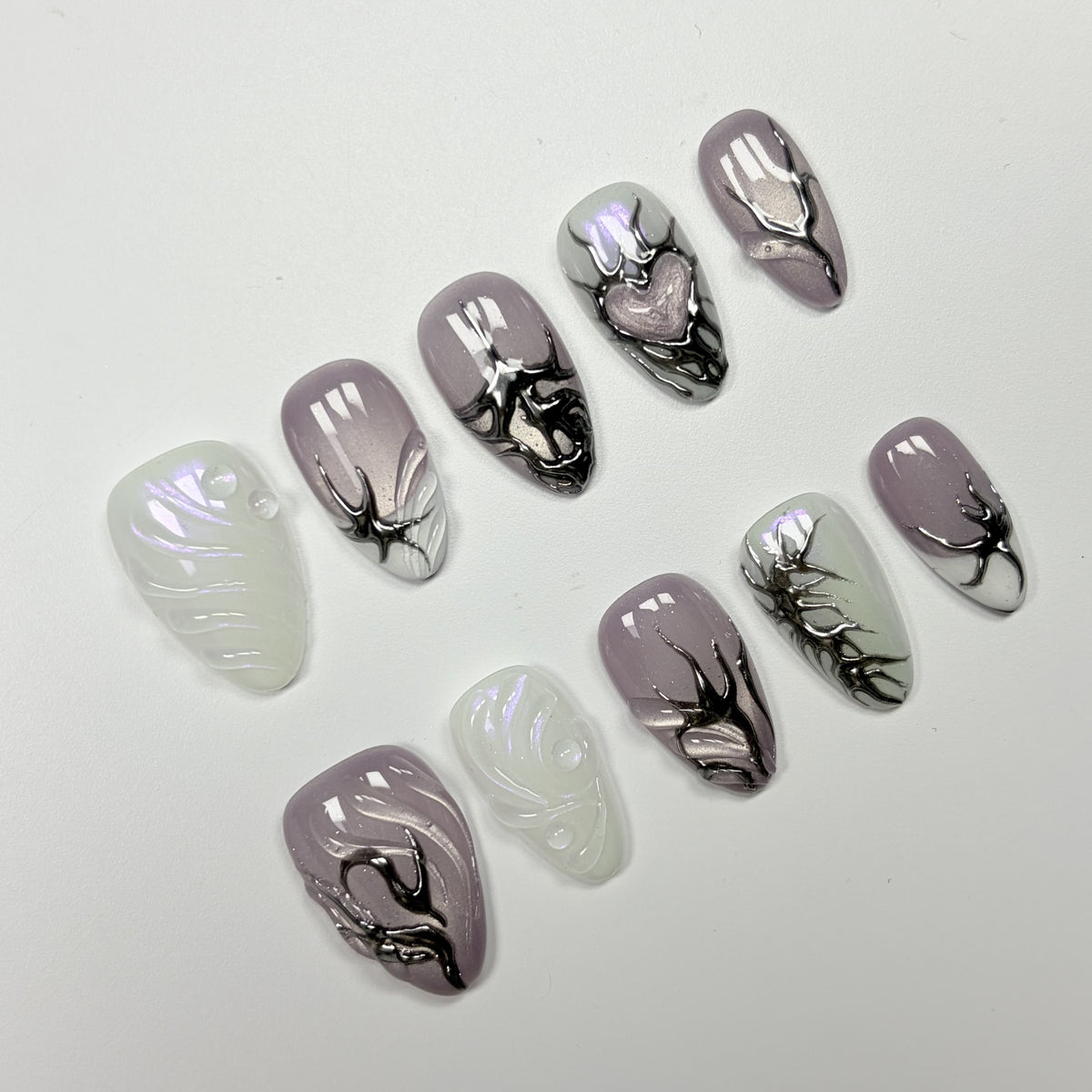 Smoky Botanical short almond press-on nails - view 1