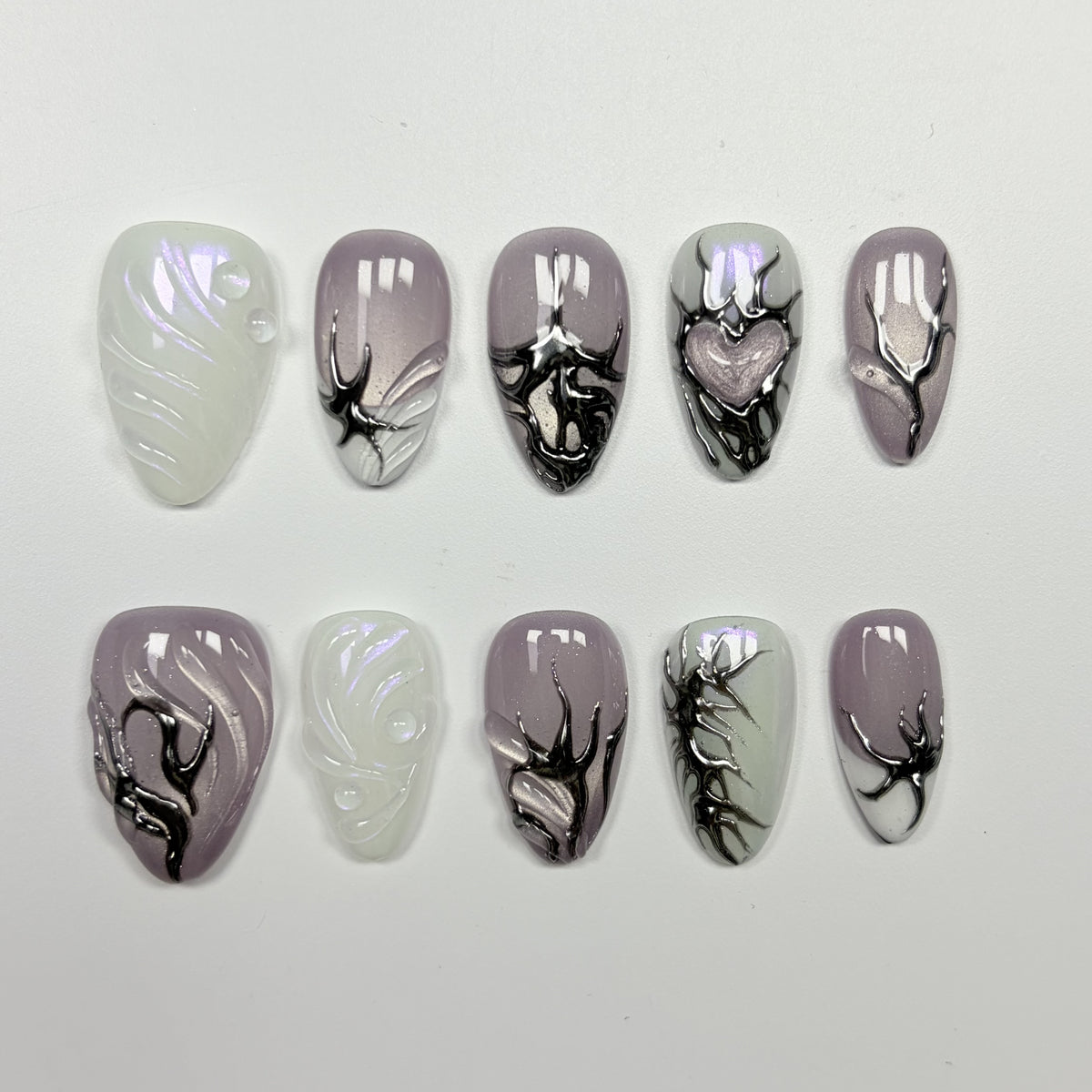 Smoky Botanical short almond press-on nails - view 2