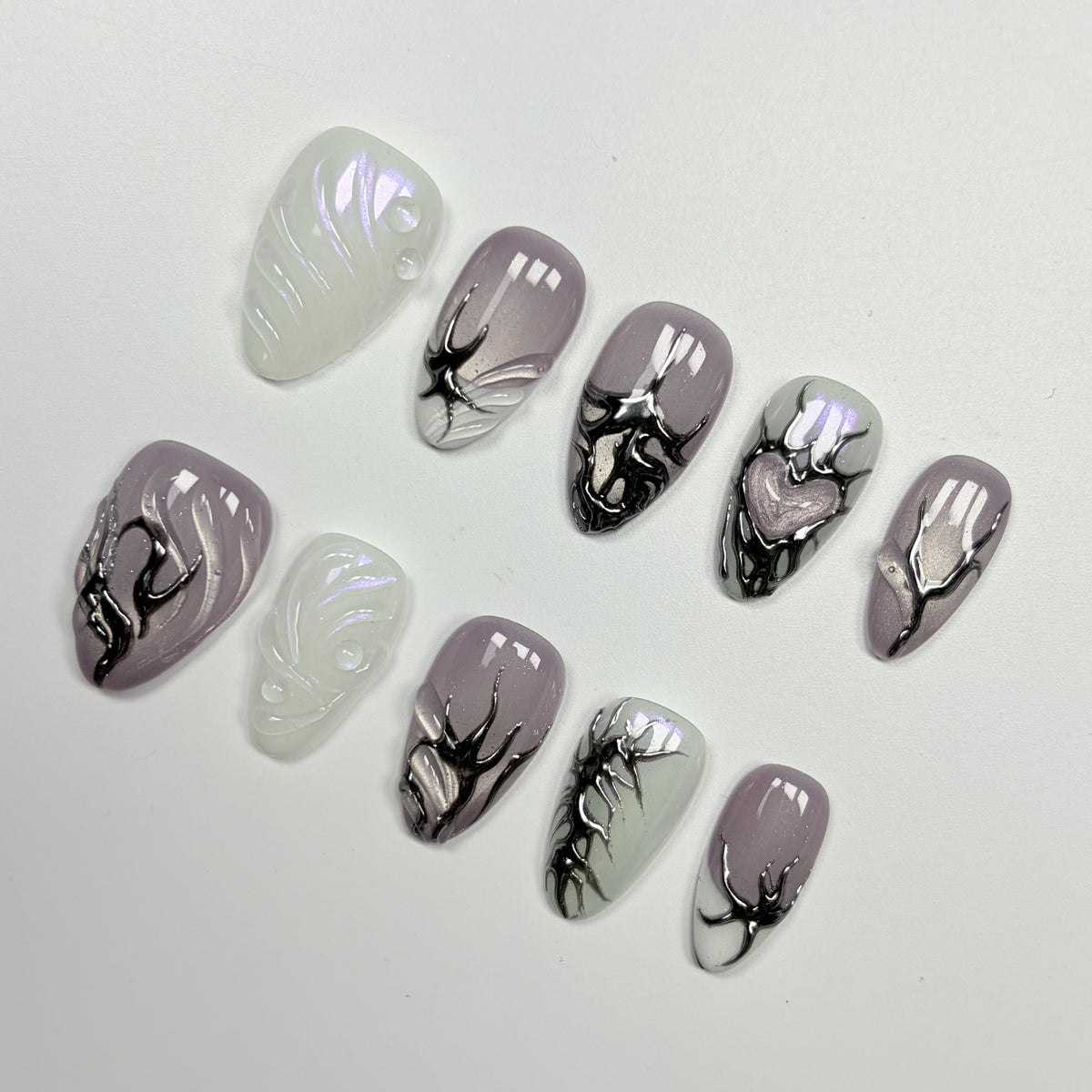 Smoky Botanical short almond press-on nails - view 3