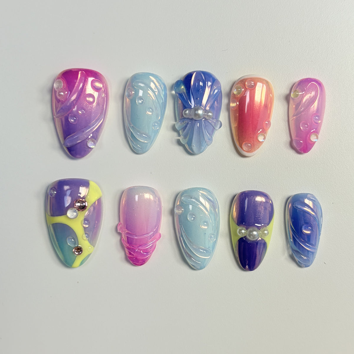 Rainbow Sorbet short almond press-on nails - view 2