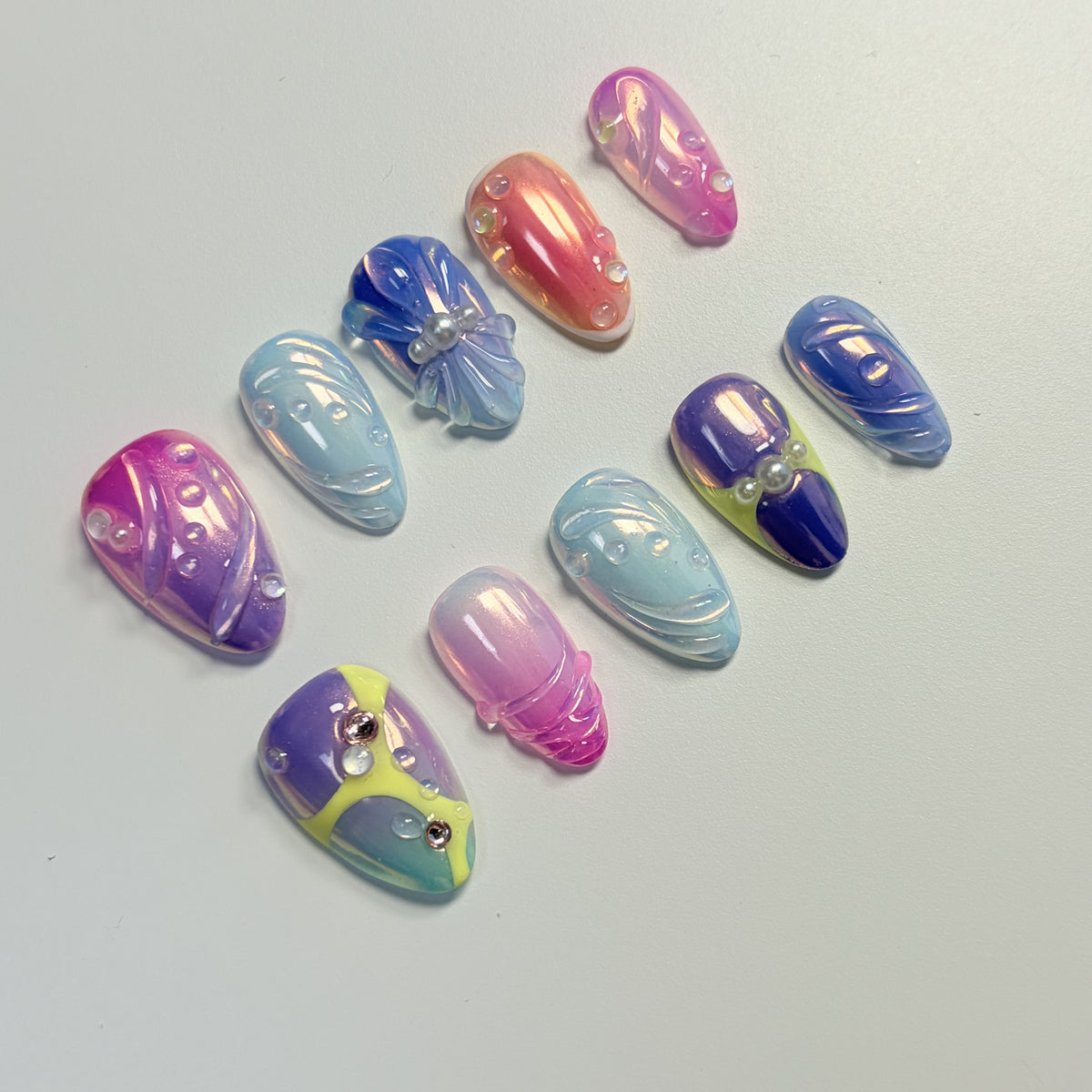 Rainbow Sorbet short almond press-on nails - view 3