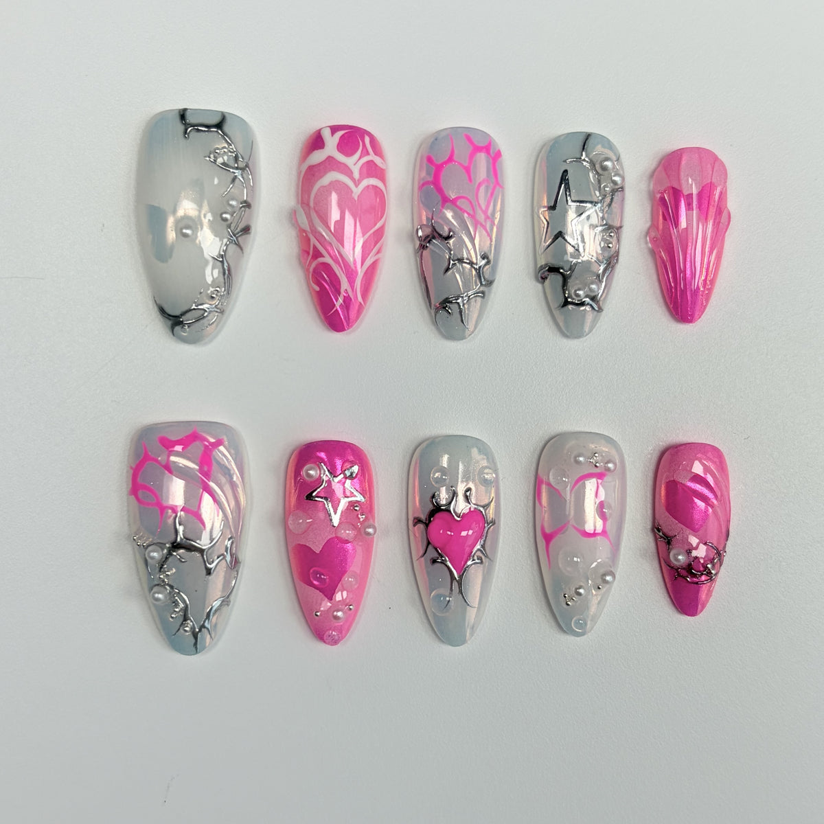 Hot Pink Graffiti short almond press-on nails - view 1
