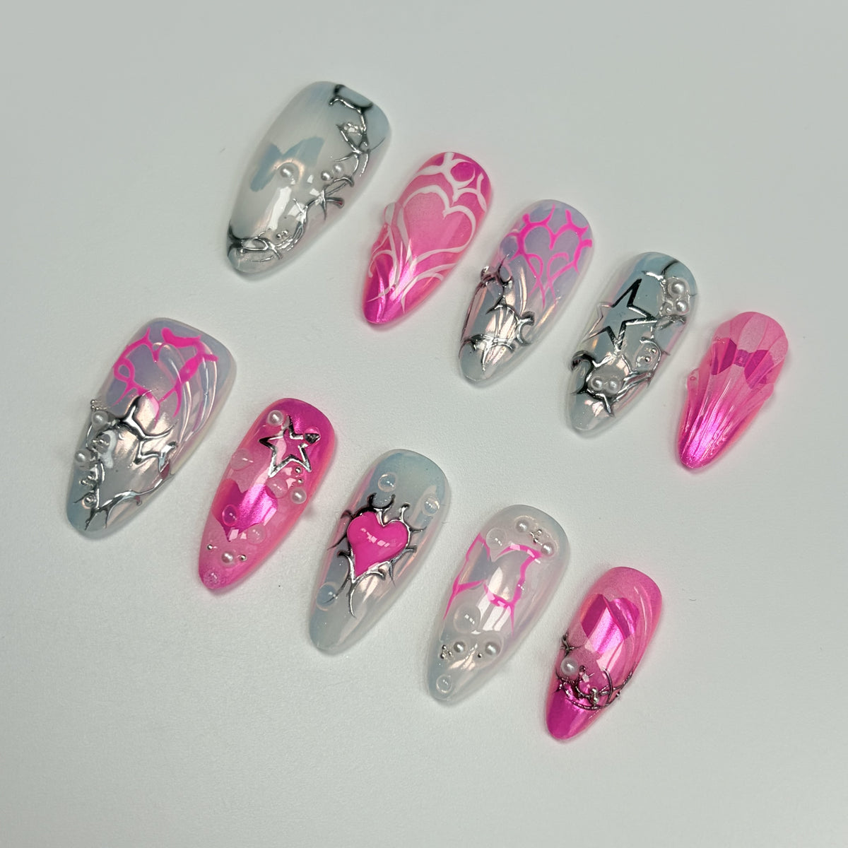 Hot Pink Graffiti short almond press-on nails - view 2