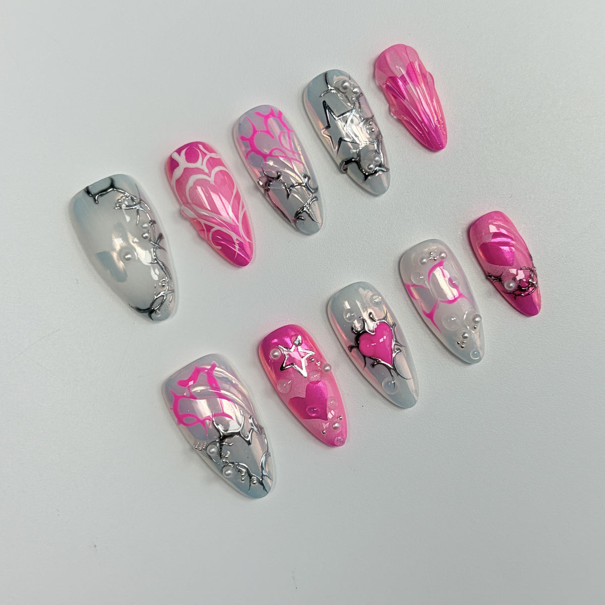 Hot Pink Graffiti short almond press-on nails - view 3