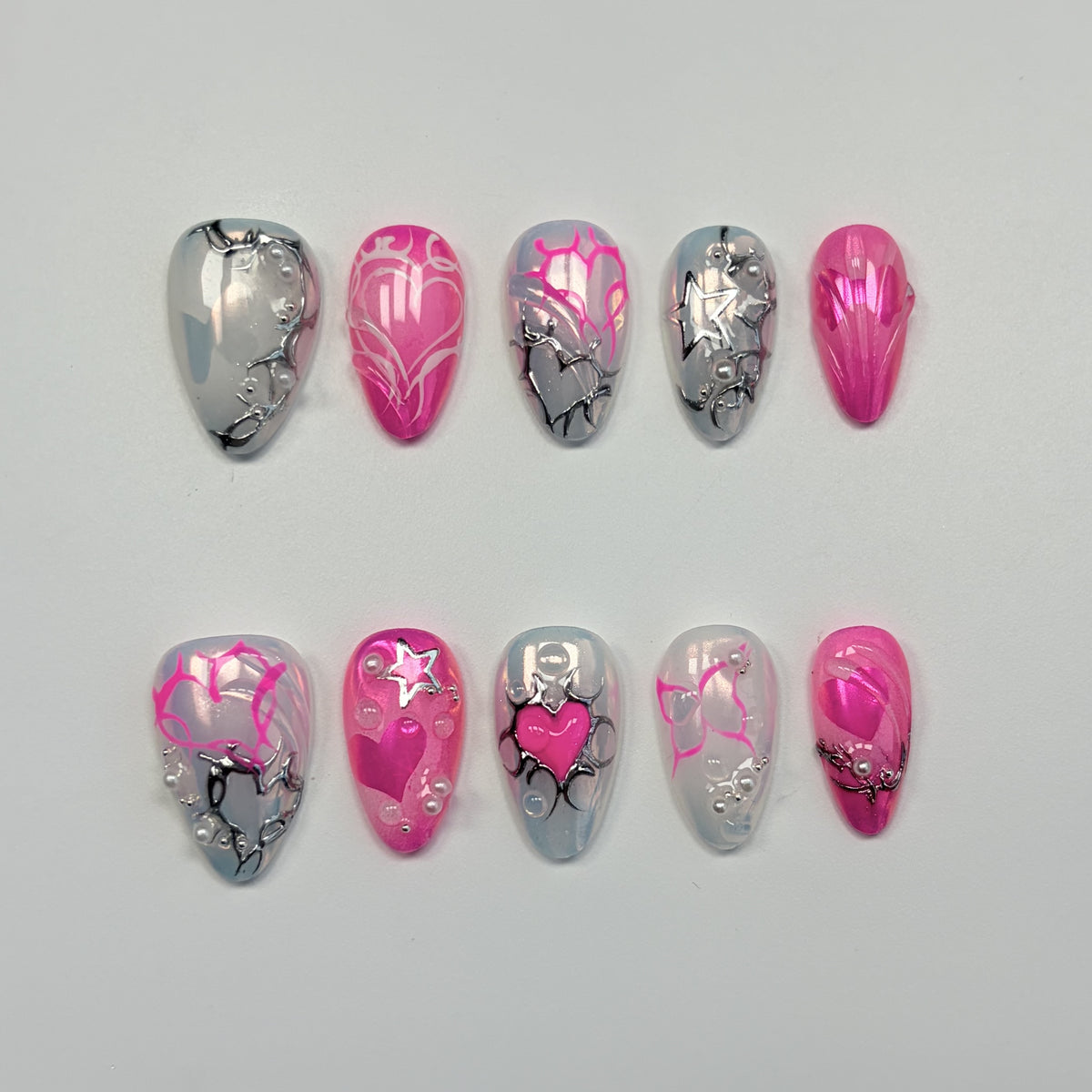 Hot Pink Graffiti short almond press-on nails - view 4