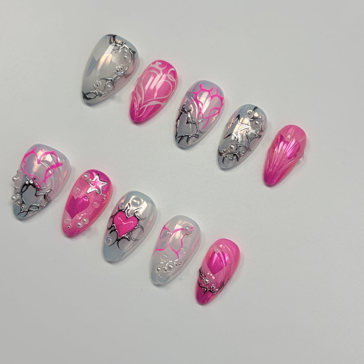 Hot Pink Graffiti short almond press-on nails - view 5