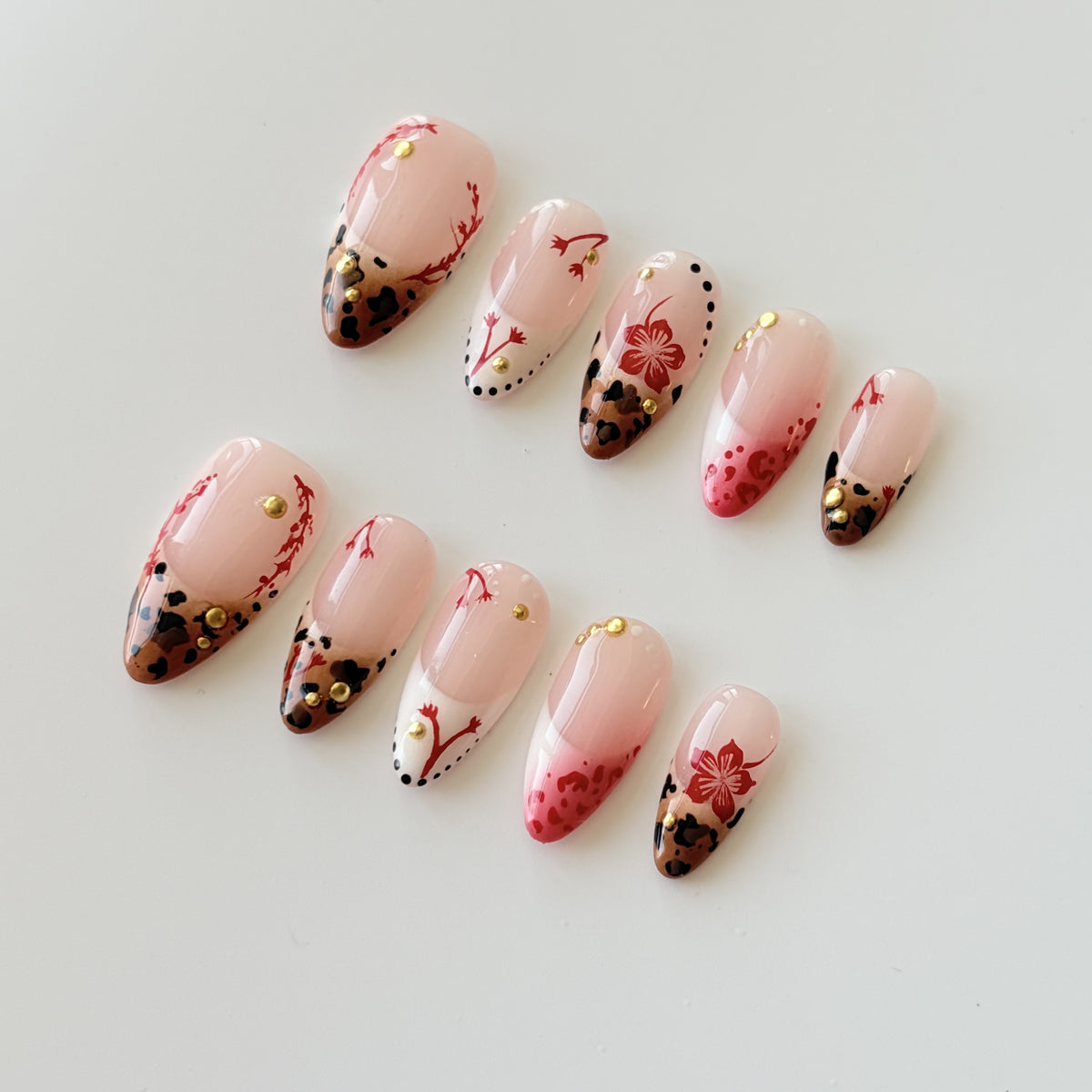 Crimson Garden short almond press-on nails - view 1