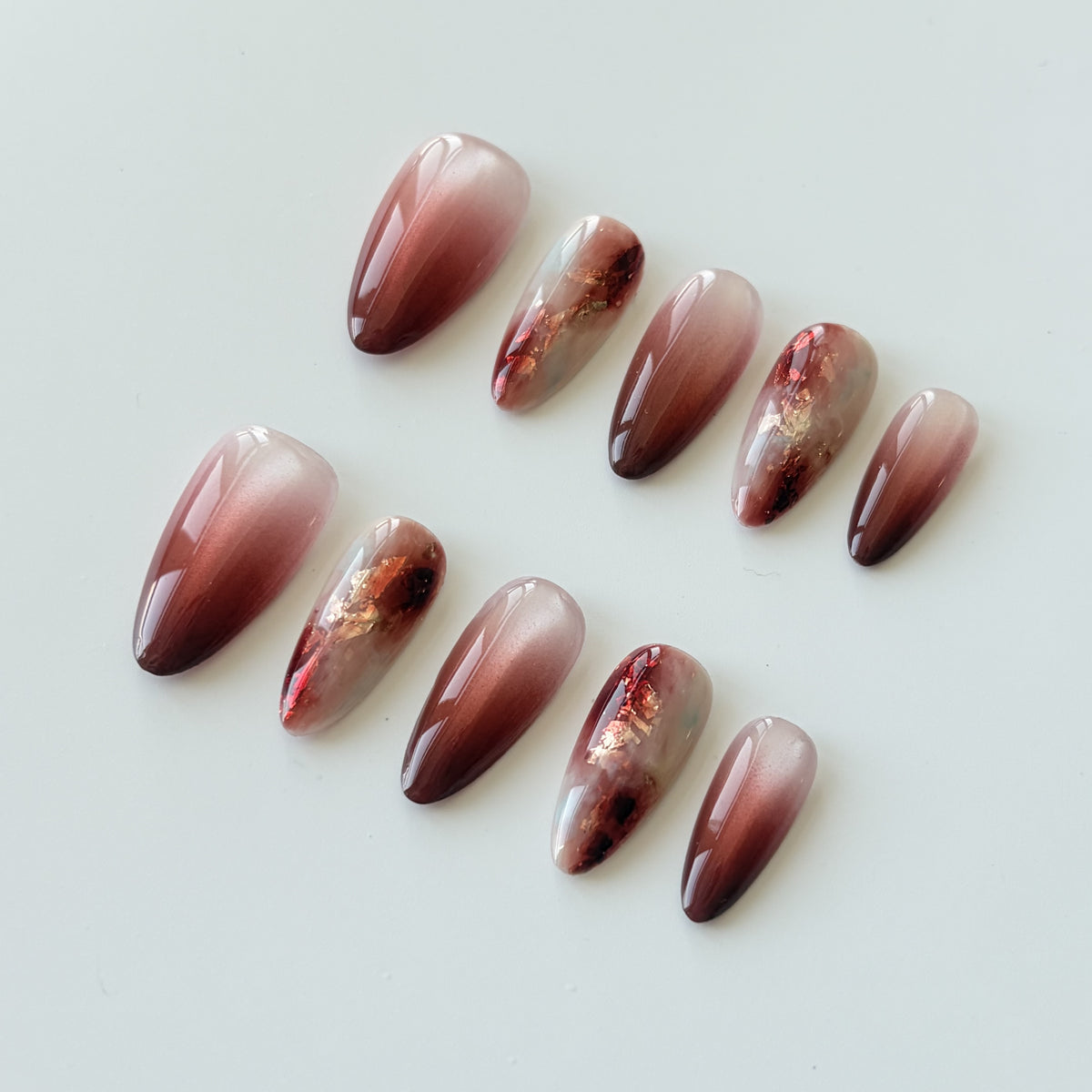 Cocoa Cat-Eye short almond press-on nails - view 1