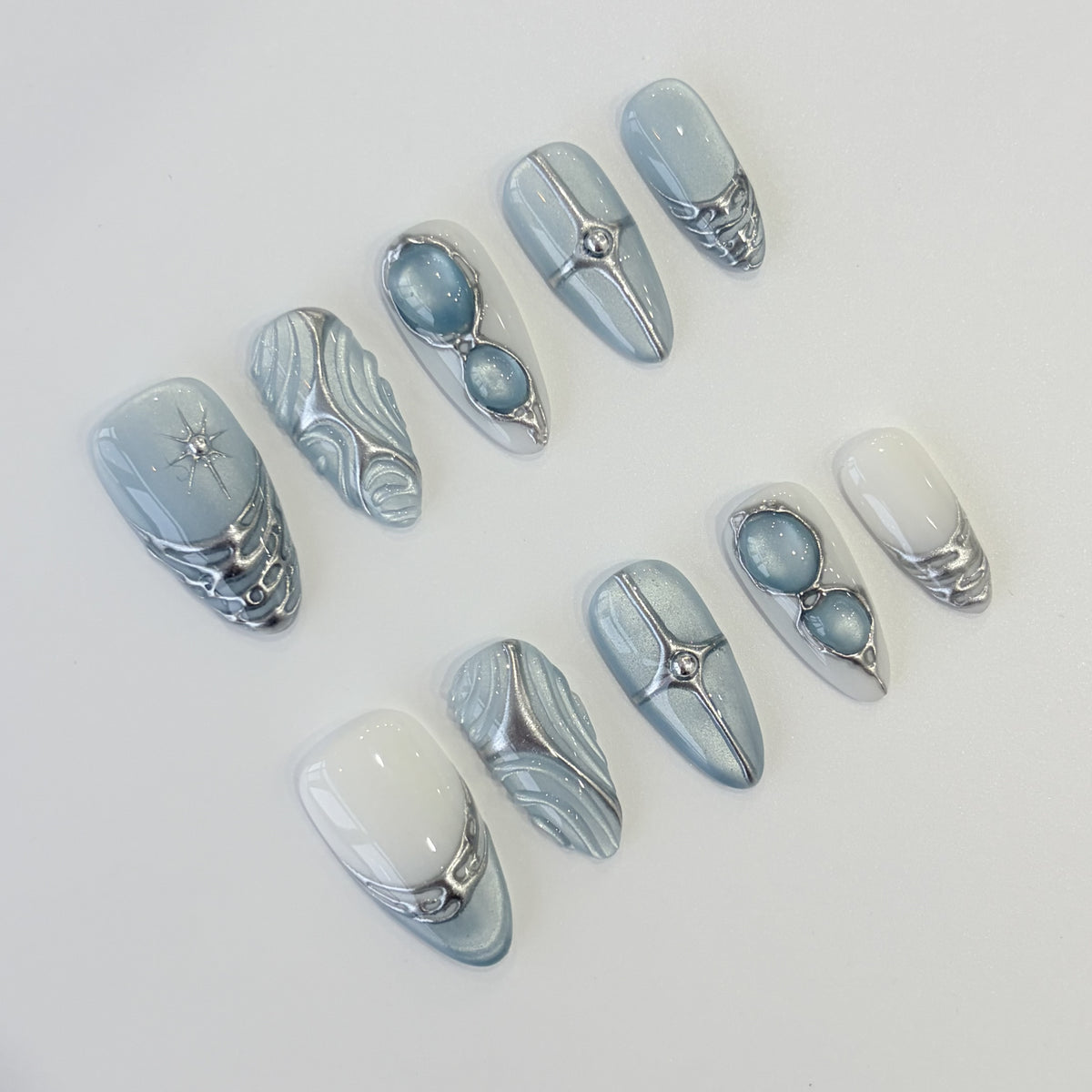 Silver Moon Swirl short almond press-on nails - view 1