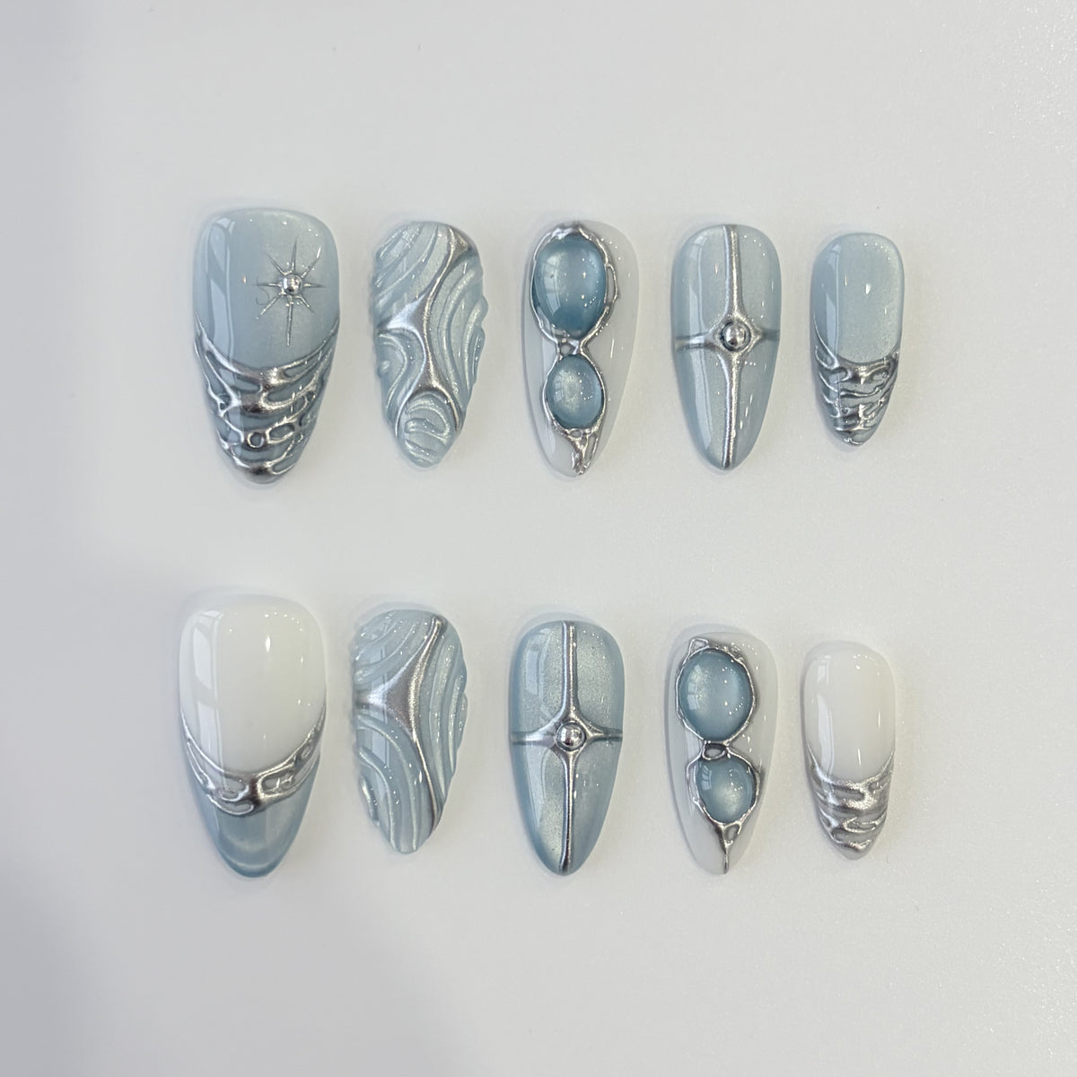 Silver Moon Swirl short almond press-on nails - view 2