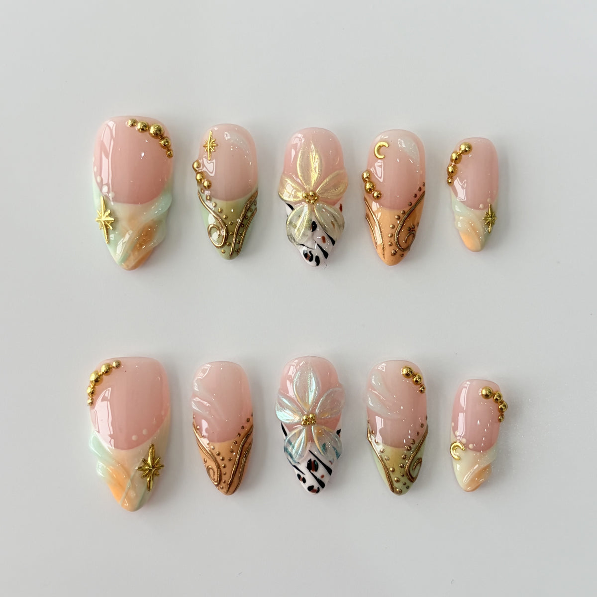 Golden Daisy Meadow short almond press-on nails - view 6