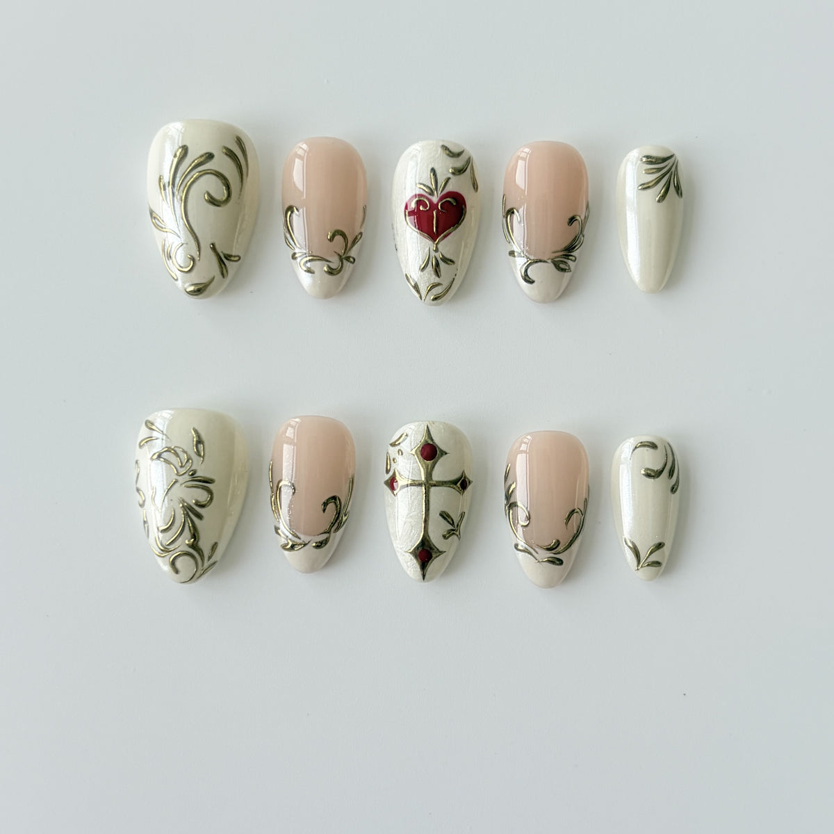 Porcelain Cherry short almond press-on nails - view 2