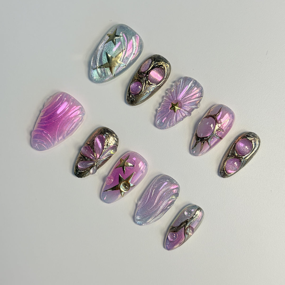 Orchid Cathedral short almond press-on nails - view 1