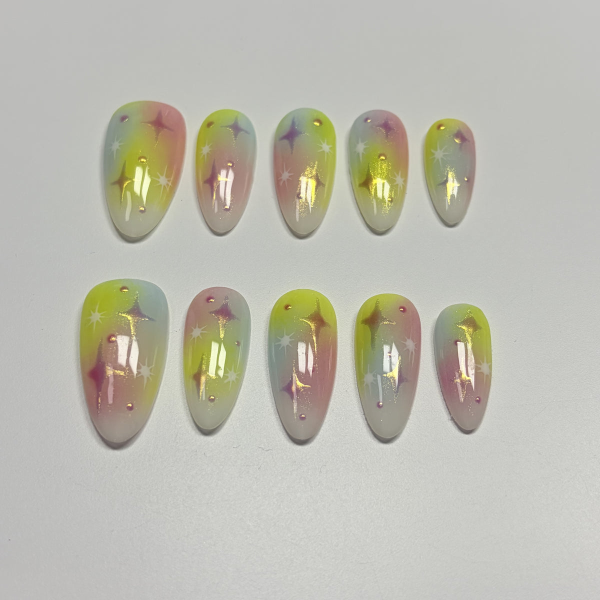 Lime Aura short almond press-on nails - view 1