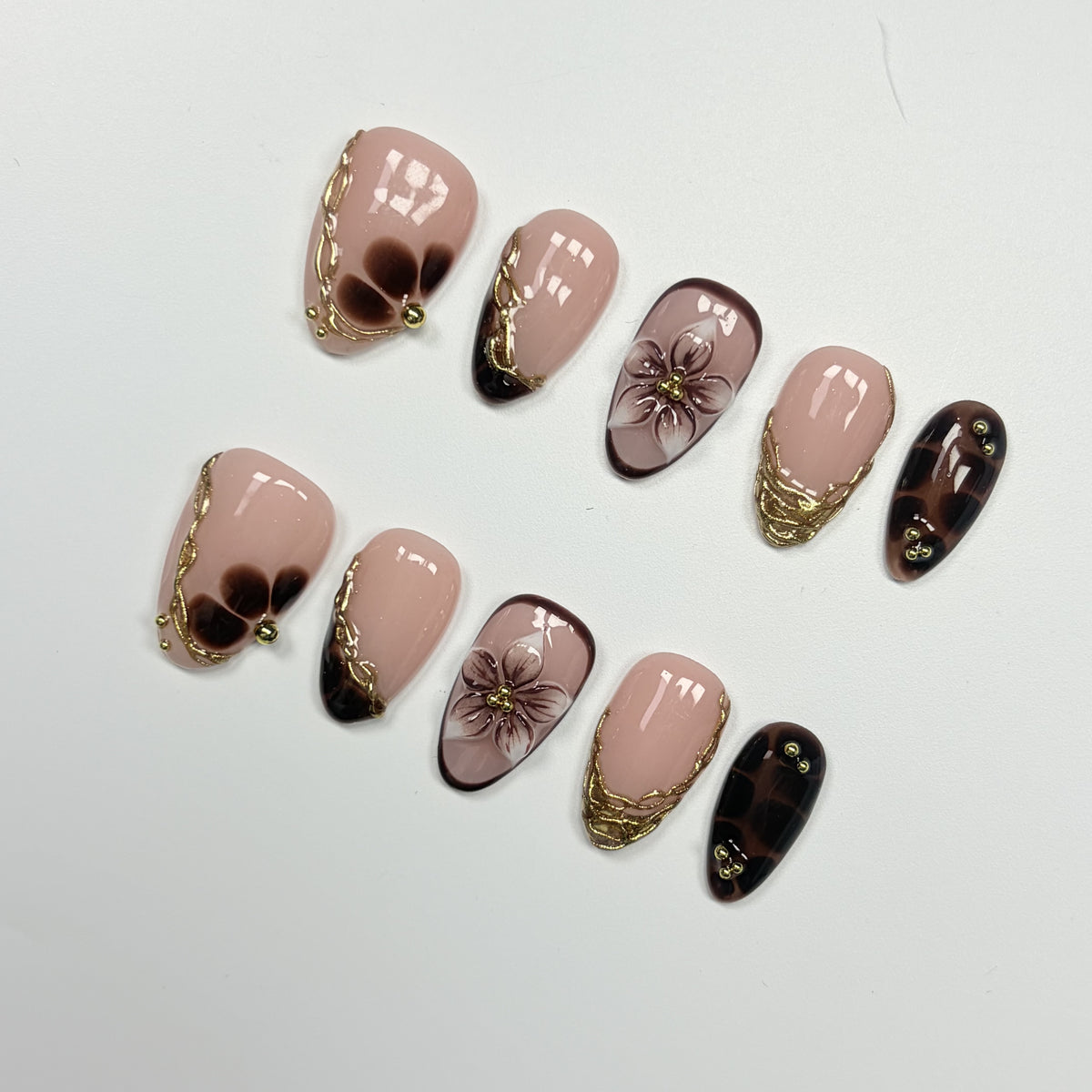 Cocoa Blossom short almond press-on nails - view 1