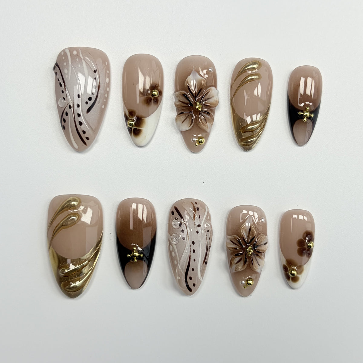 Mocha Baroque short almond press-on nails - view 1