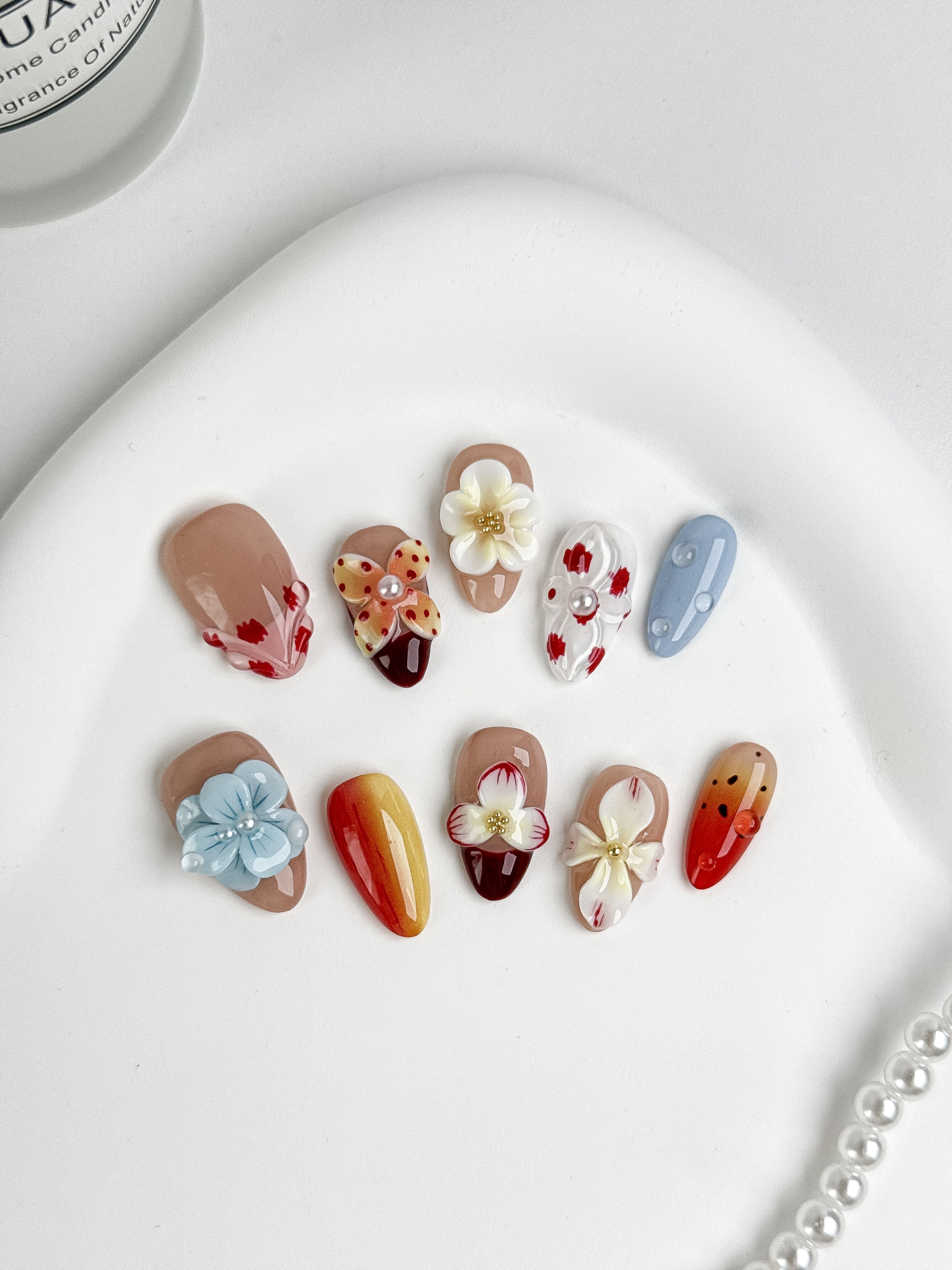 Autumn Reverie press-on nails flat lay