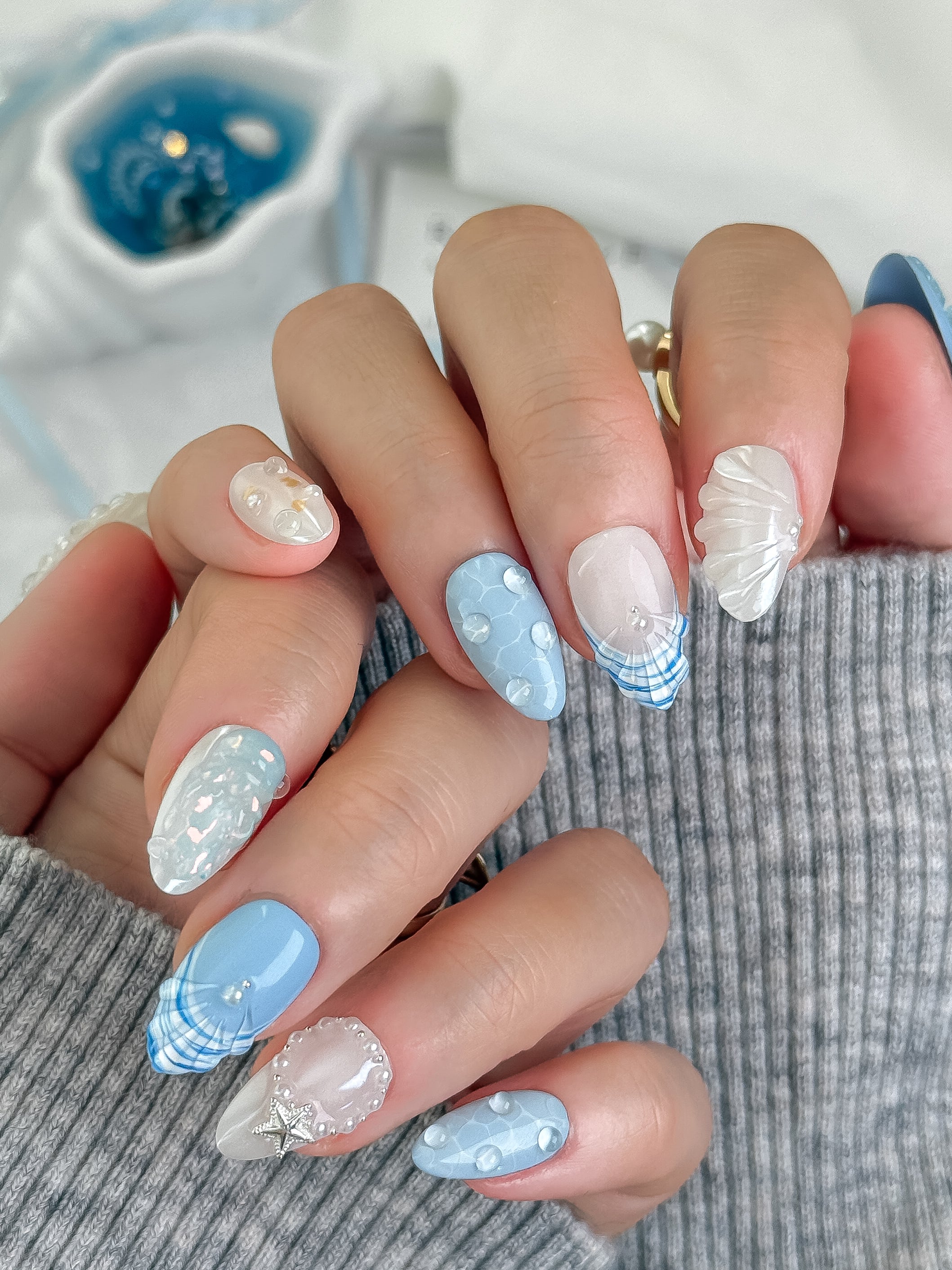 Ocean Mist press-on nails lifestyle 2