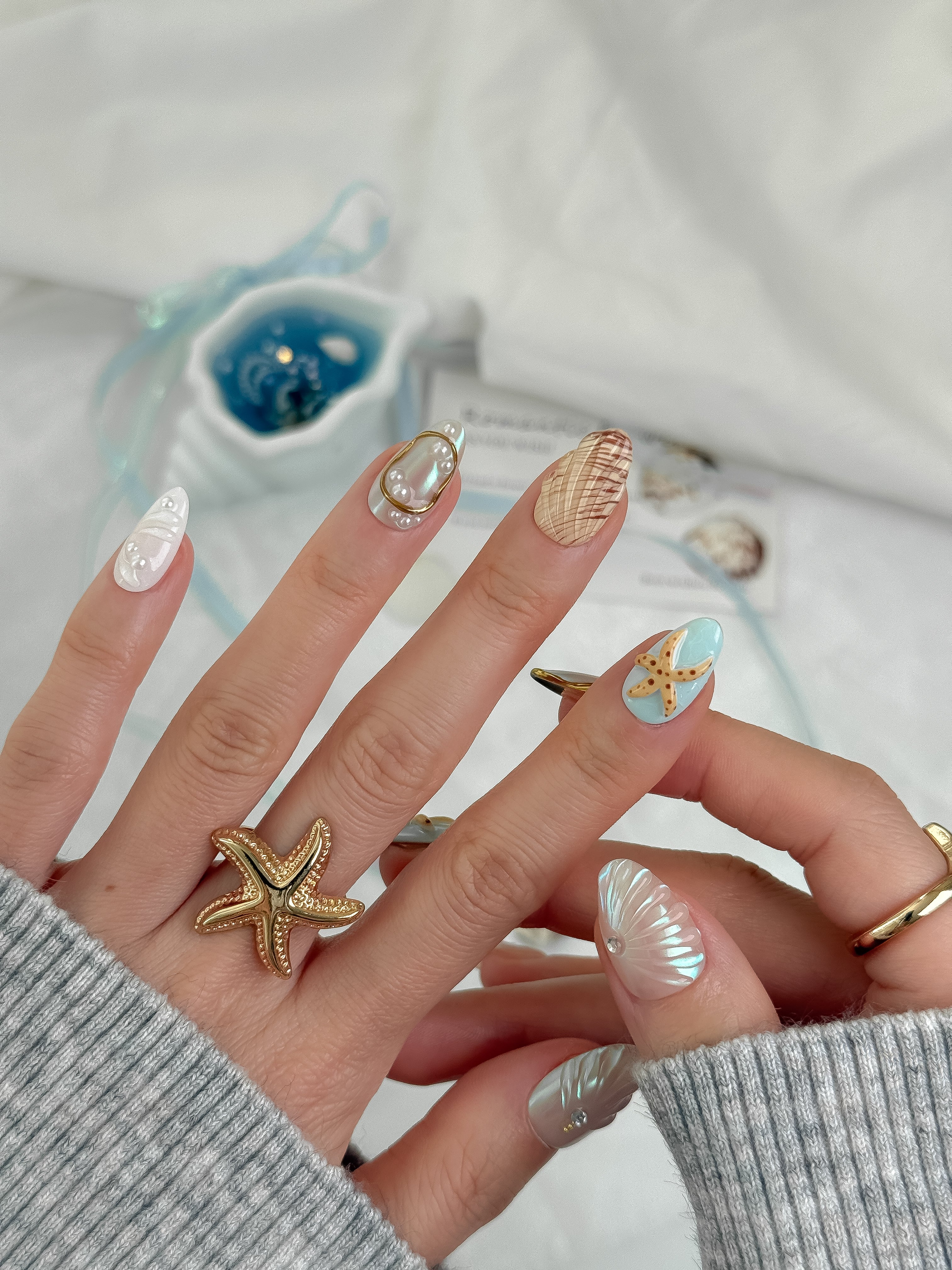Pearl Tide press-on nails lifestyle