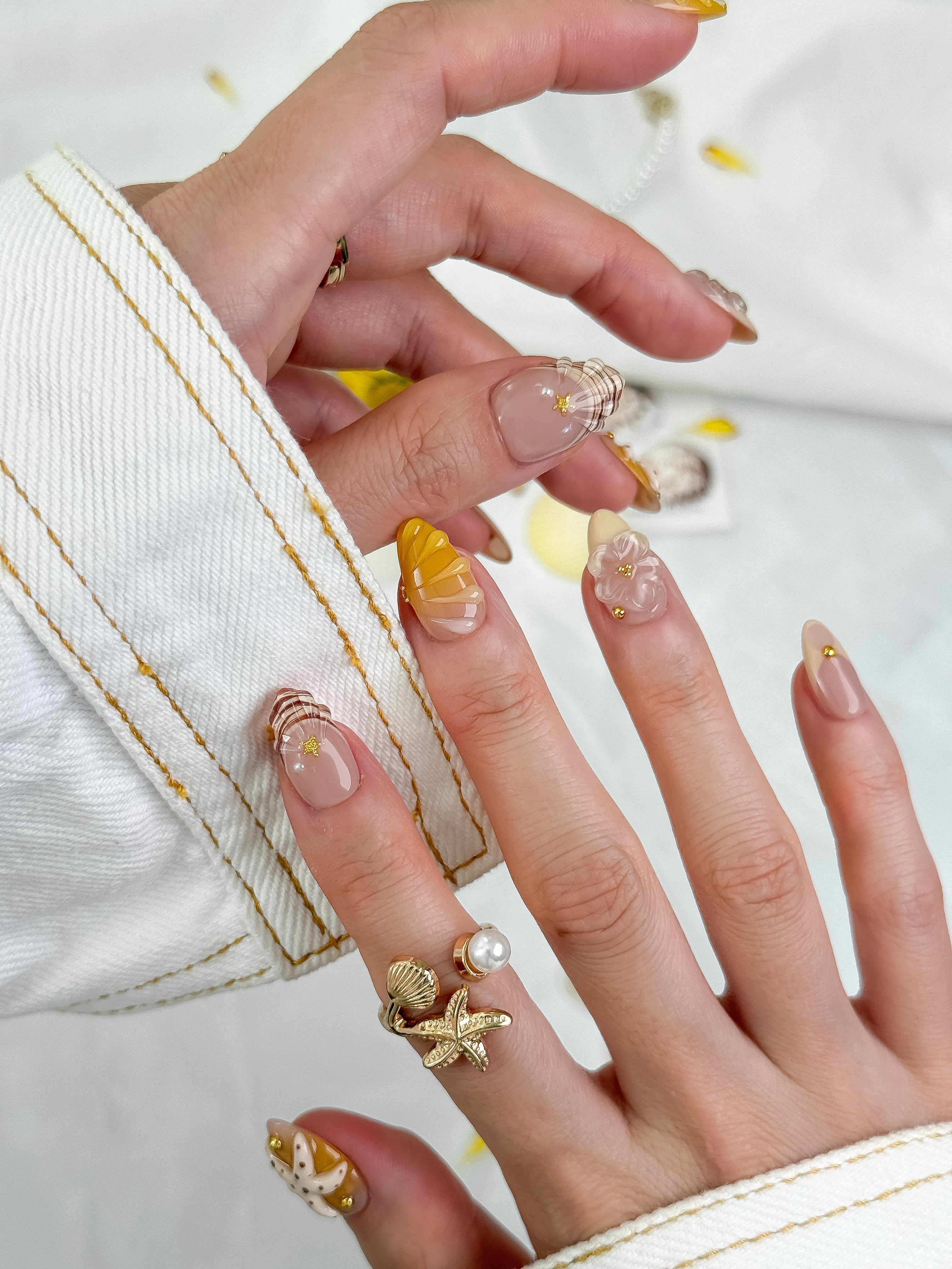 Golden Shore press-on nails lifestyle
