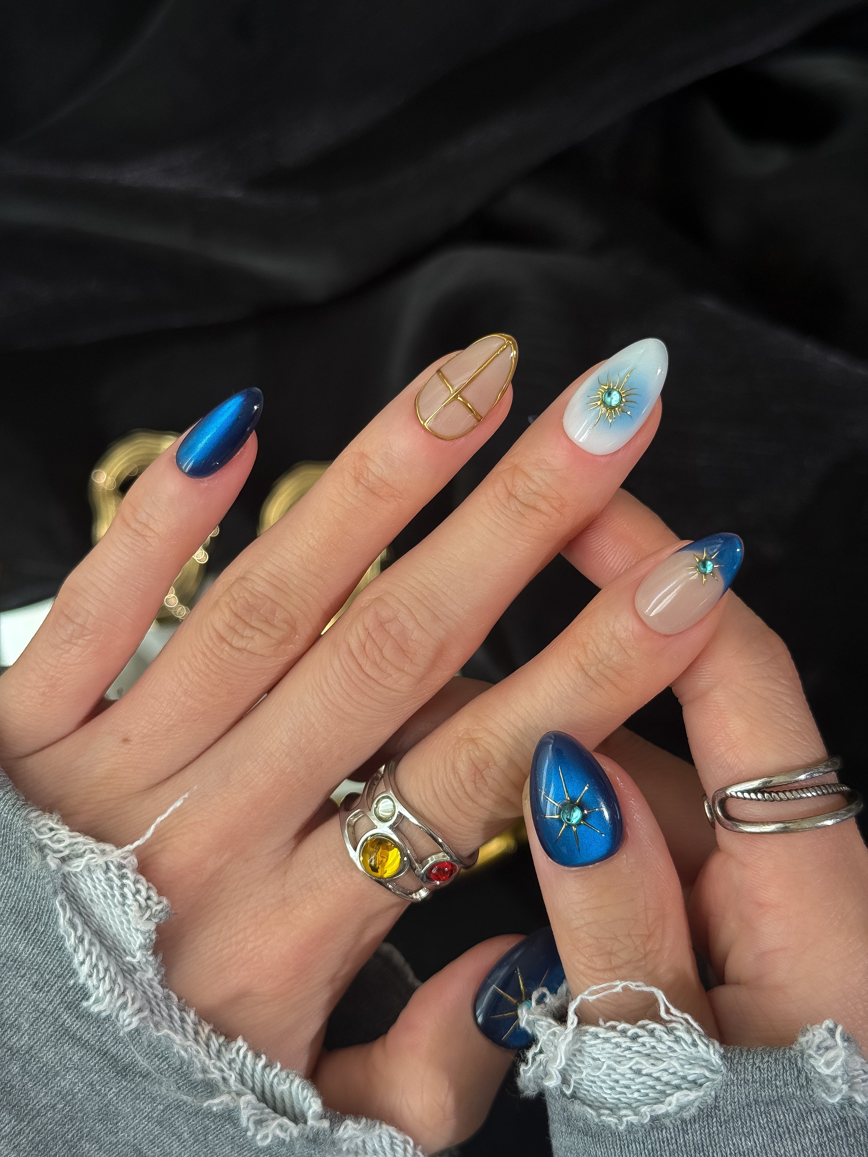 Sapphire Sky press-on nails lifestyle