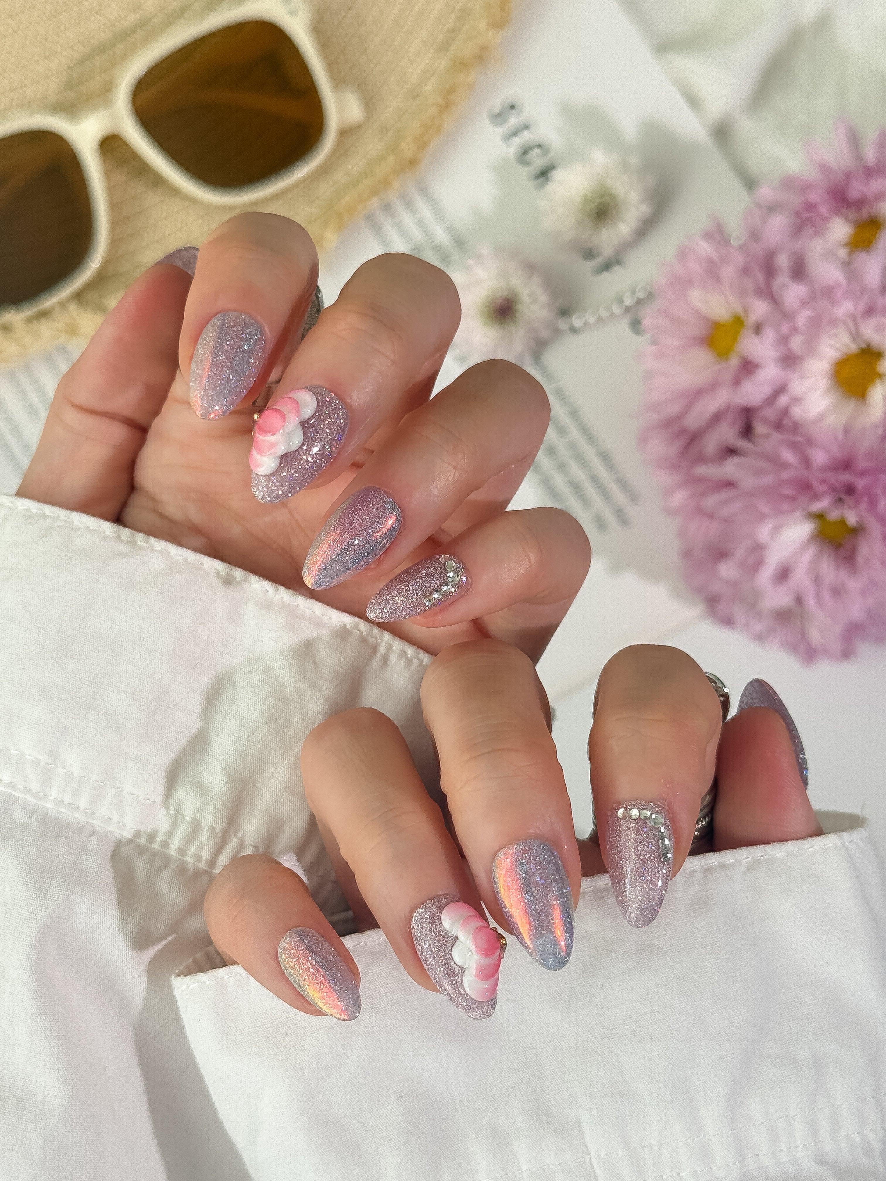 Stardust Bloom press-on nails lifestyle