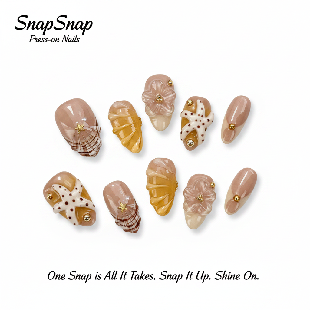 Golden Shore press-on nails cover photo